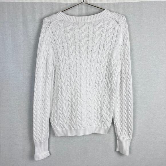 J. Crew Sweater Diagonal Cable Knit Pullover White Fisherman Preppy Equestrian - Picture 3 of 5